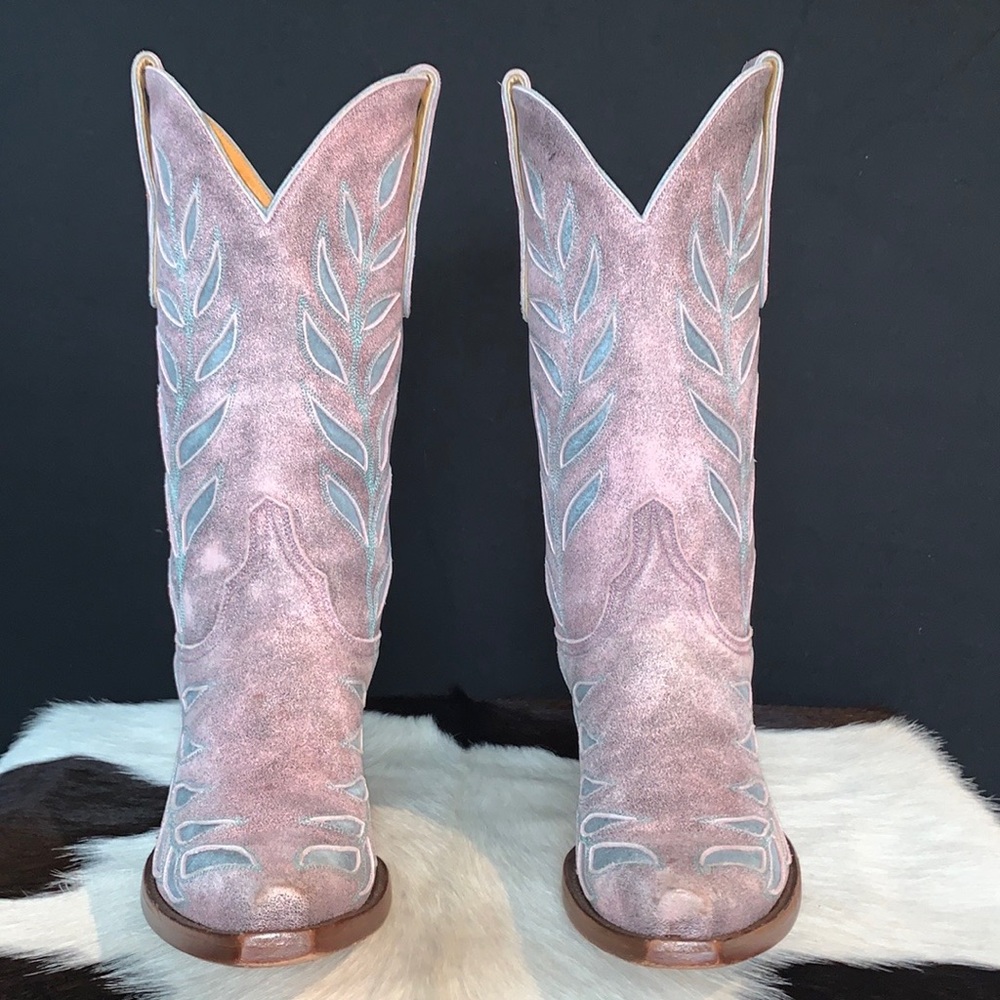 OLD GRINGO Vintage Pink Blue Leather Floral Tall Cowgirl Cowboy Western Boots 7 - Picture 4 of 10
